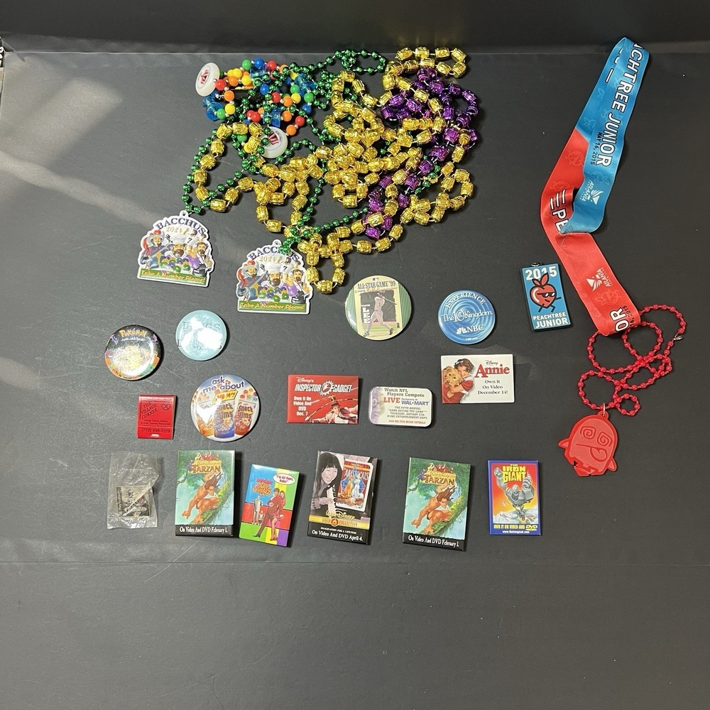 Lot Collector Pins Disney Pokemon PS1 Matches Buttons Key Chain Necklace